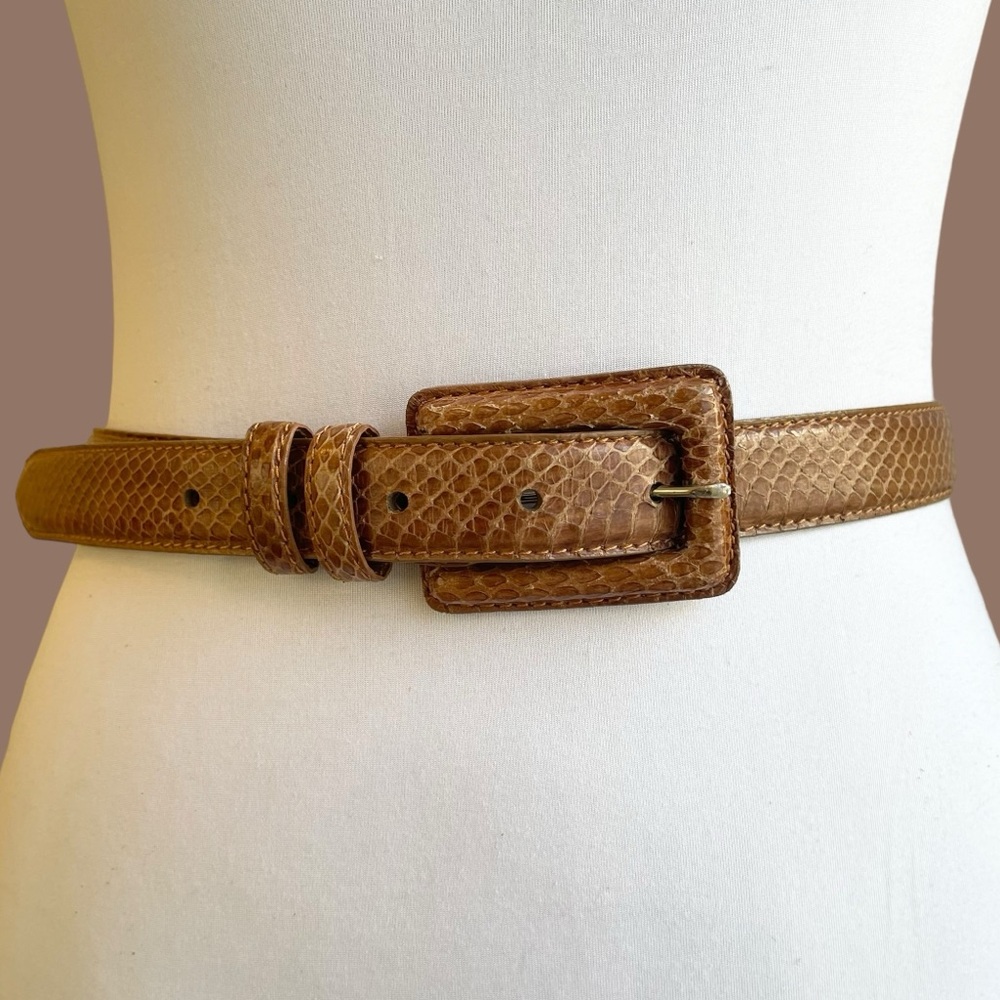 Brown Snakeskin Belt Vintage Square Covered Buckle Size S/M